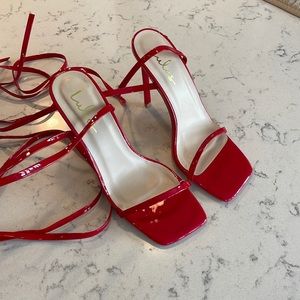 Lulu’s Lenah red lace up heels. Women’s 7.5
